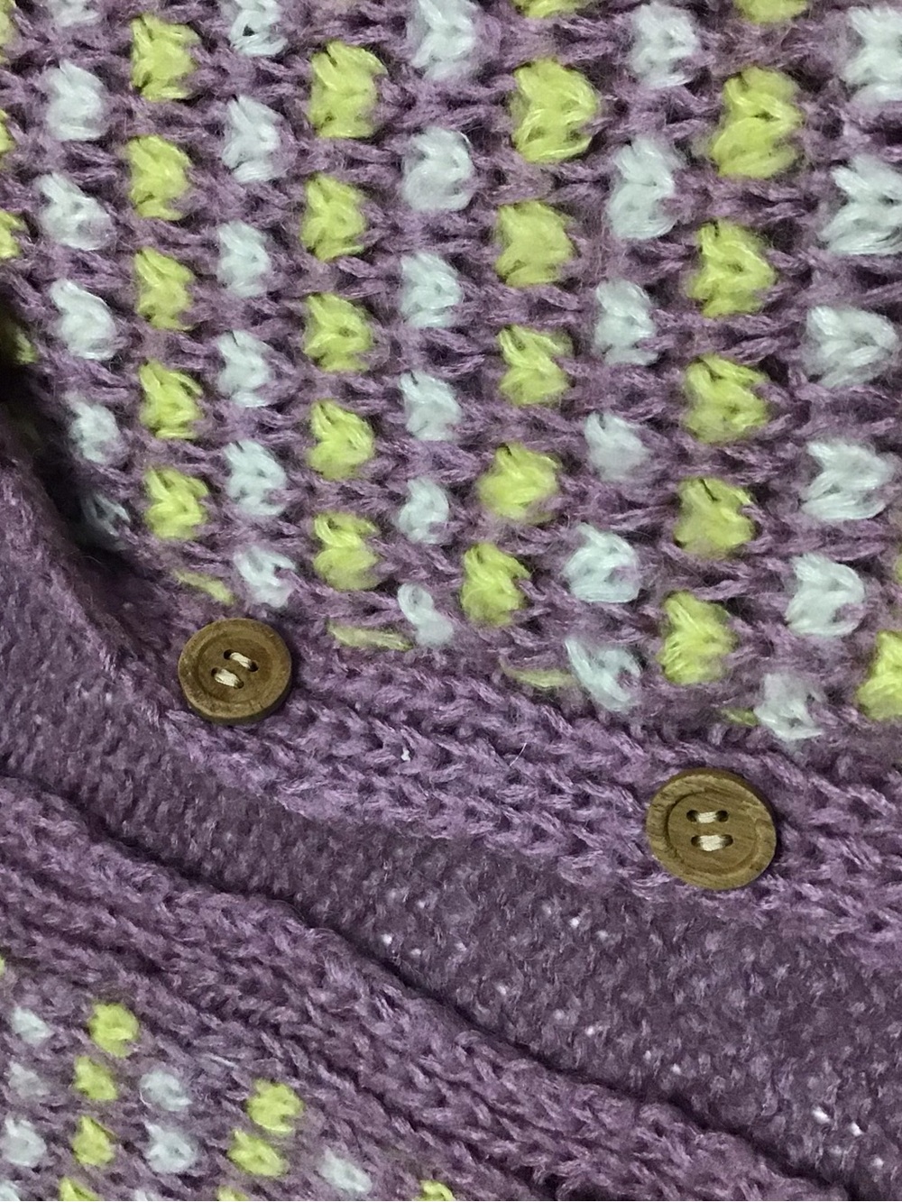 Women’s cozy vintage Lilac Knit cardigan Sweater Yellow & White Stitch Detail - Picture 6 of 11